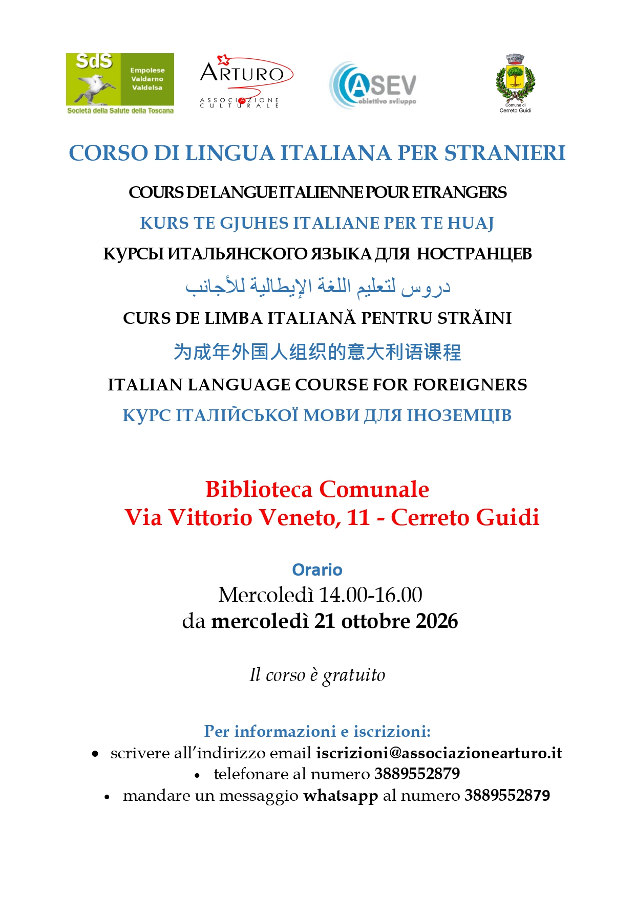 Corso di lingua italiana per stranieri - Italian language course for foreigners